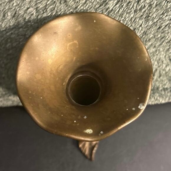 2pc Ornate Brass Sprouted Floral Bud Vase Victorian Trumpet Flower - Picture 2 of 10